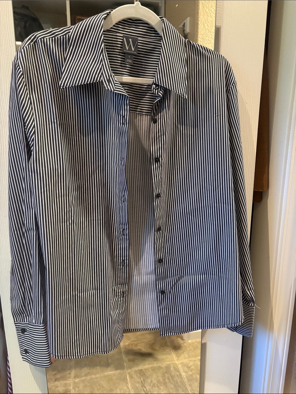 Worthington Black and White Striped Button-Down Shirt